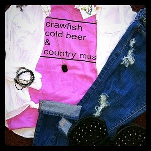 Crawfish cold beer & country music graphic t nwt